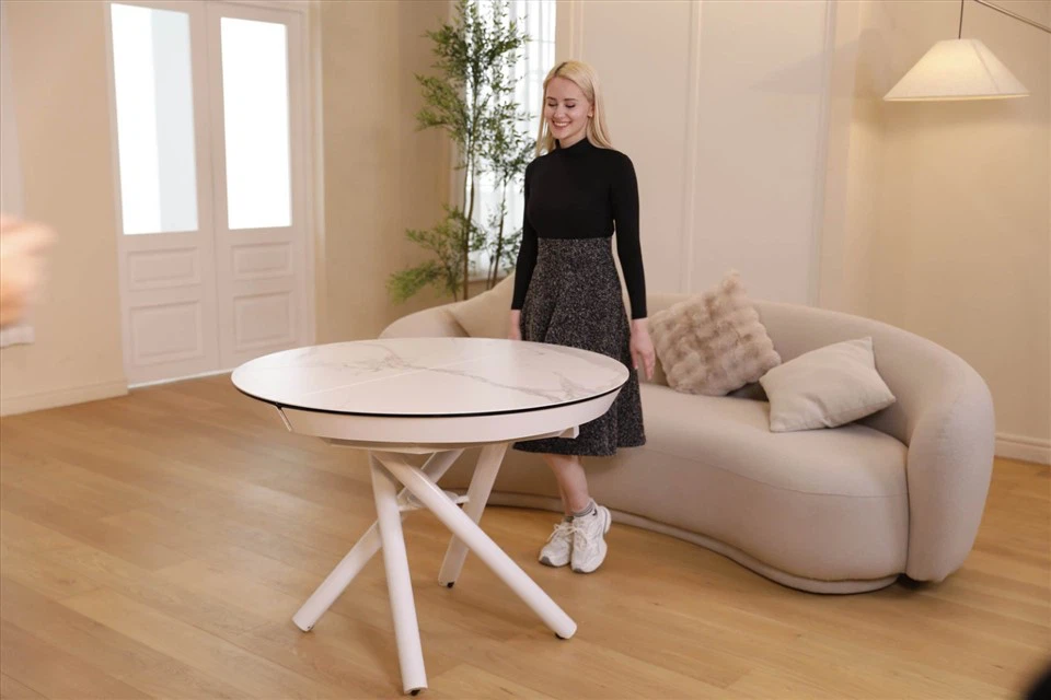 Ceramic Round Extendable Lifting Dining Table